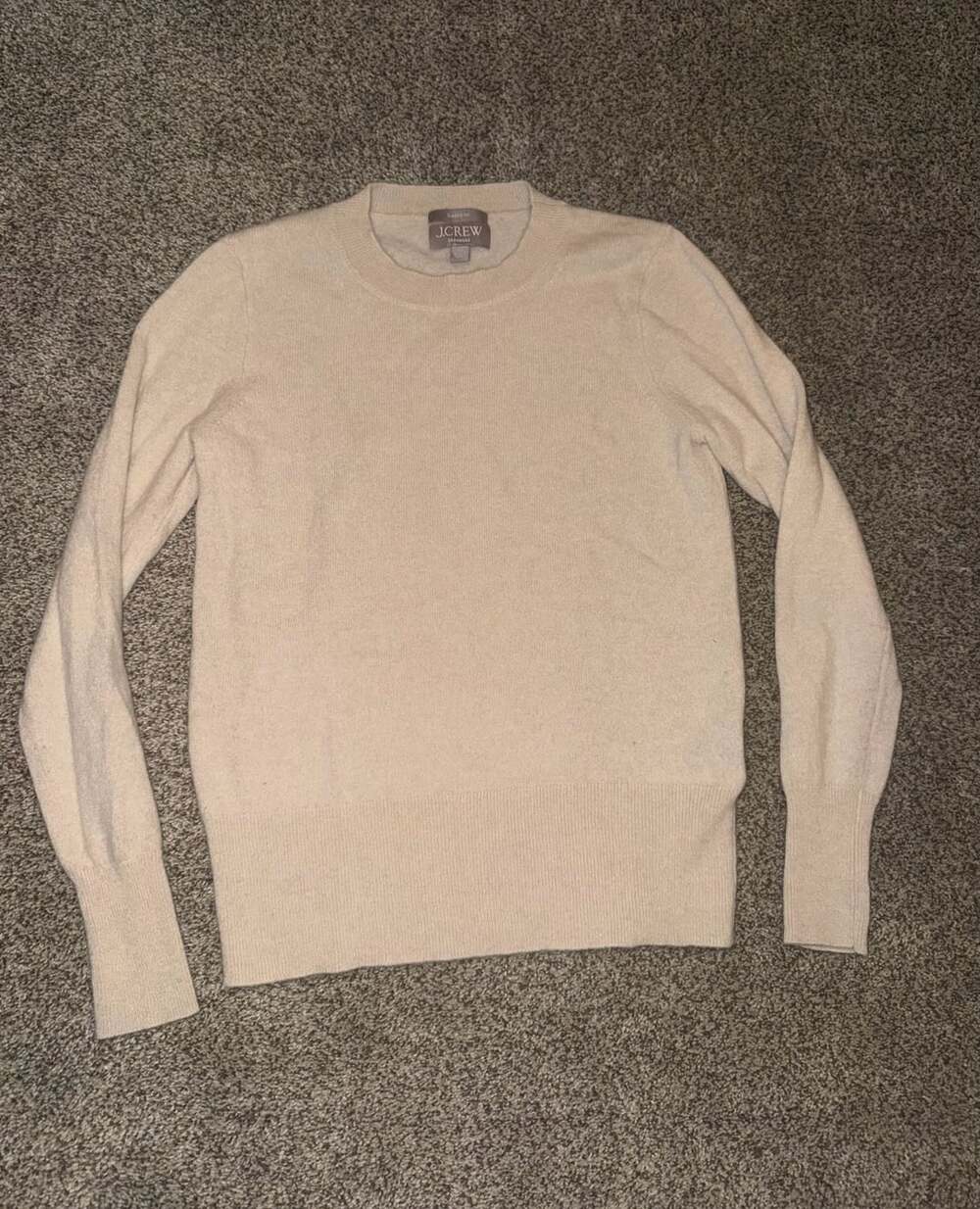 J. Crew Classic Fit Cashmere Crewneck Sweater Beige XS